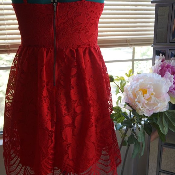 Red Lace Low Cut Dress - Picture 3 of 4